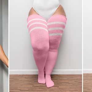 thunda thighs pastel pink & stripes socks